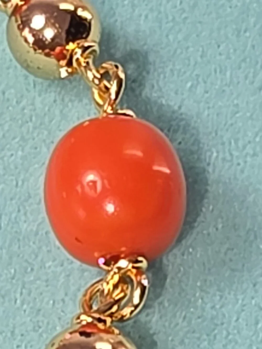 #2604, Signed ( Ls, 14K) Gold plated Baby Bracelet, Japanese Momo Coral, 5.5